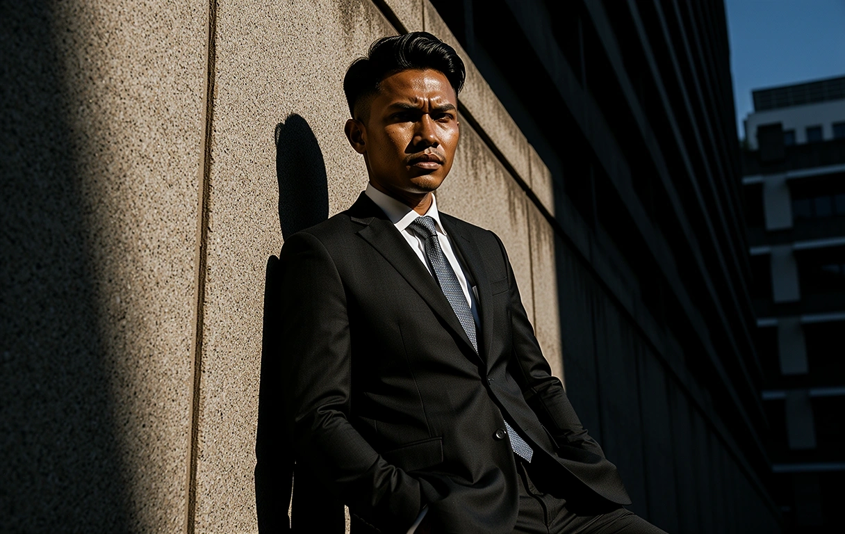Modern man in Jakarta architectural setting